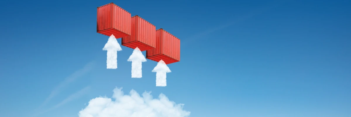 Containers and cloud up arrow software concept